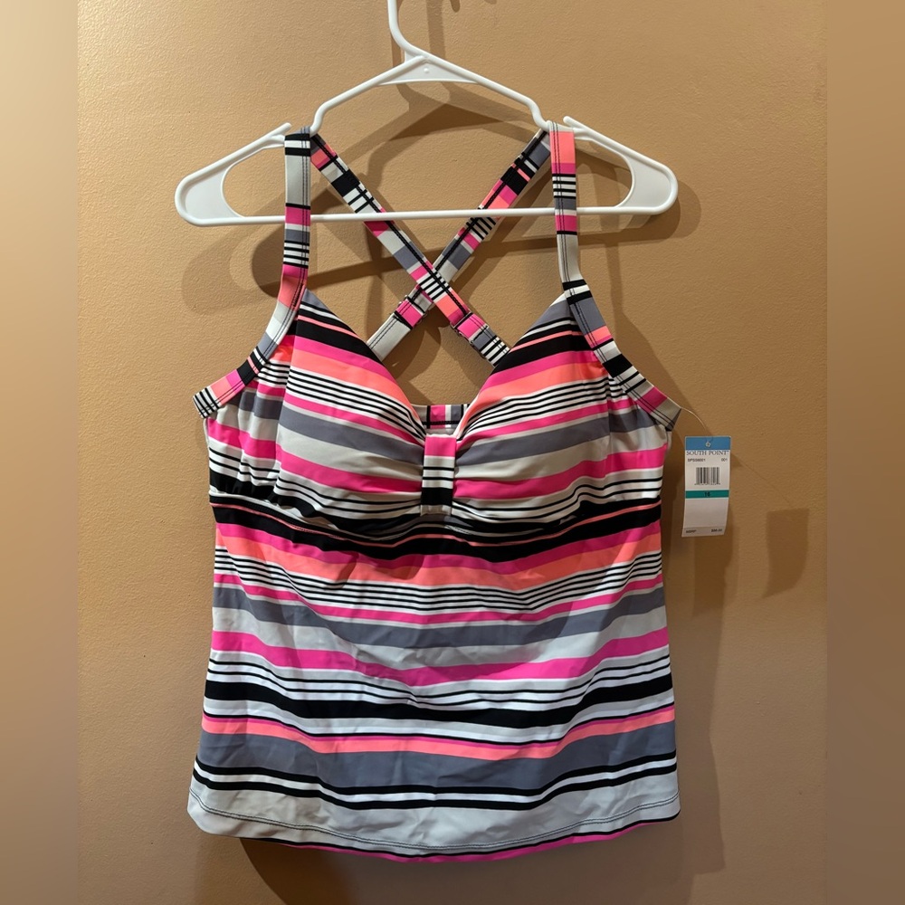 South Point Stripped Tankini Top Size 16 NWT